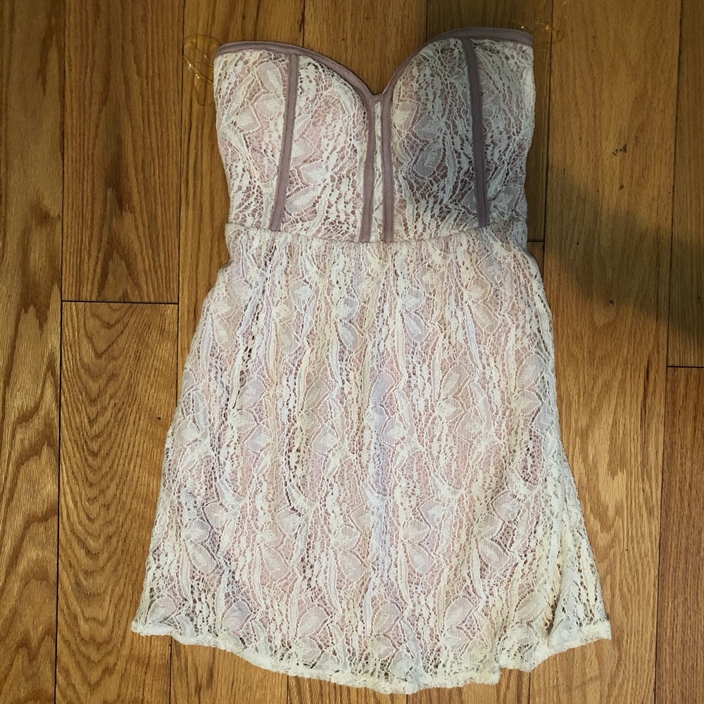 White lace dress with pink underlay new